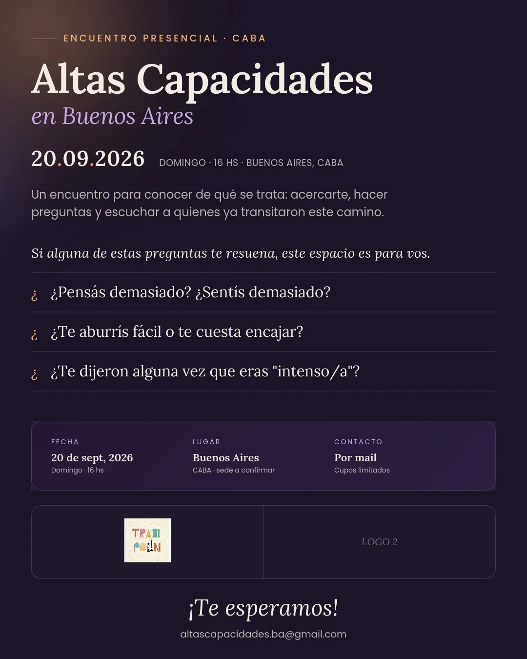 Flyer del encuentro Altas Capacidades en Buenos Aires — ver la invitación completa